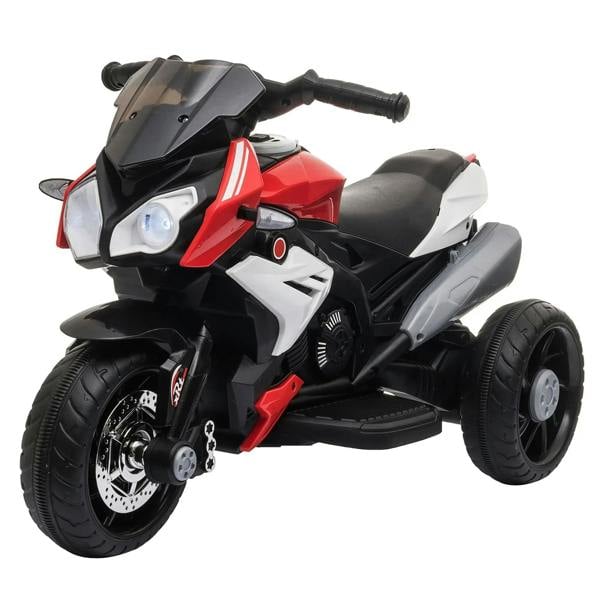 Kids three-wheel electric ride-on motorcycle toy, red and black with front headlight