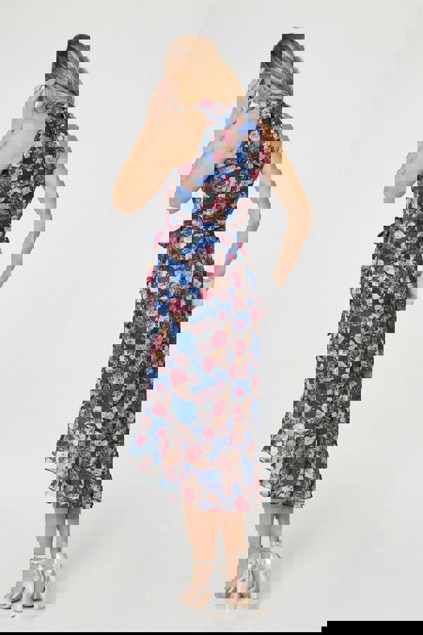 Blue | Floral Frill Hem Midi Halter Dress