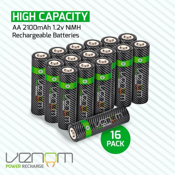 Venom Rechargeable AA Batteries - High Capacity 2100mAh (16-Pack)
