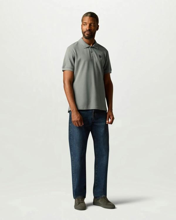 Belstaff Mens Logo Polo - Atlantic Grey | CHO | Designer Mens Short Sleeve Polo Shirts