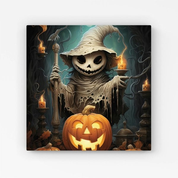 Warren Reed Creepy Ghost With Pumpkins Canvas