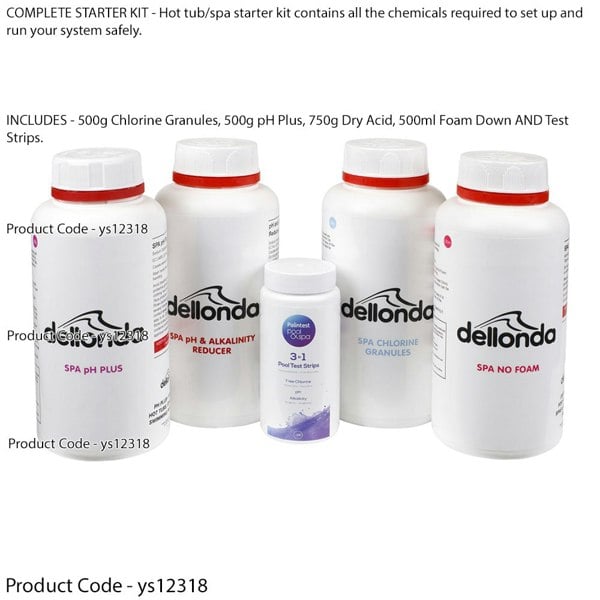 5pc Hot Tub & Spa Water Cleaning Starter Set pH Increaser No Foam & Test Strips - LoopsDirect