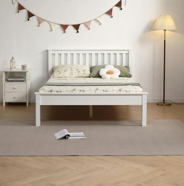 Mission TM Derby White Solid Pine Bed Frame with Slatted Base Single Double King
