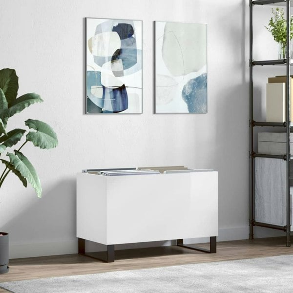 Berkfield Record Cabinet High Gloss White 74.5x38x48 cm Engineered Wood