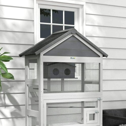 Wooden Bird Cage, with Stand, for Finches, Parakeets, Small birds - Grey
