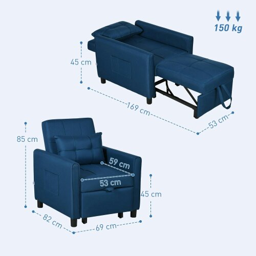 Wyld Haus Haso Linen Look Dark Blue Single Sleeper Chair