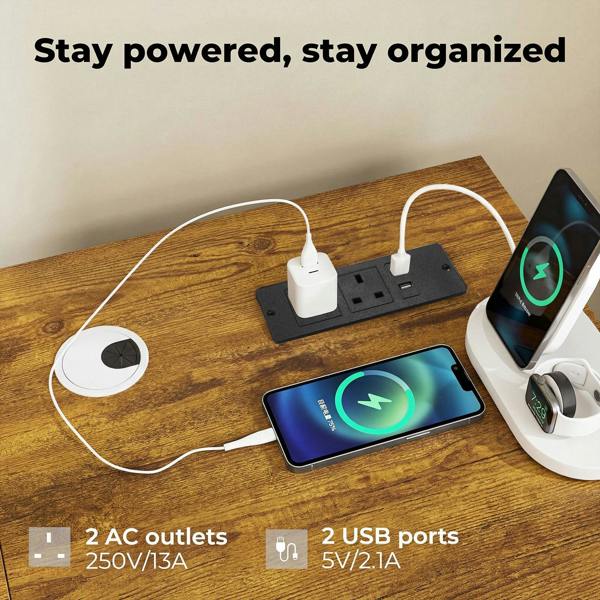 Levede Gaming Desk L Shaped with USB Charging Port Power Outlet Walnut Color