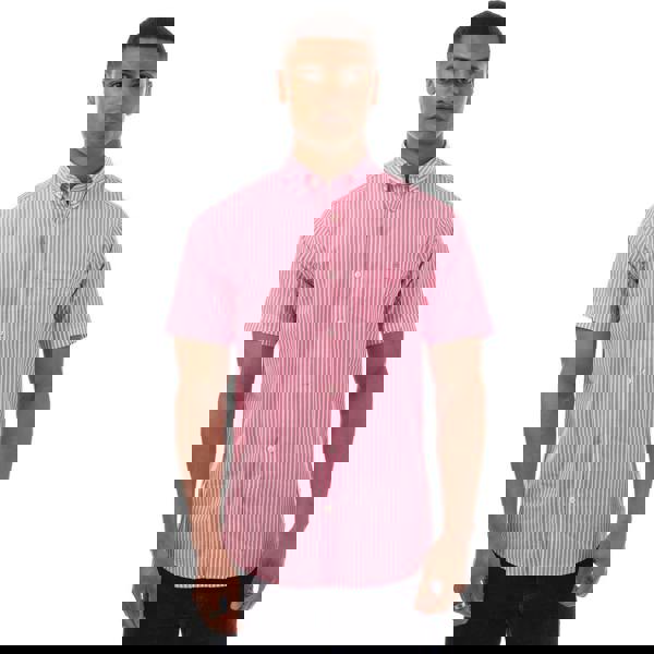 Gant Mens Striped Broadcloth Regular Short-Sleeved Shirt - Pink - 