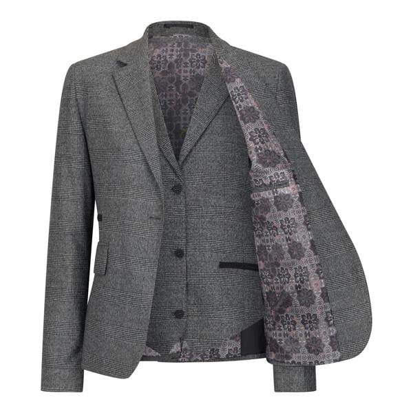 TruClothing Women's Grey Three-Piece Tailored Fit Suit in Prince of Wales Check