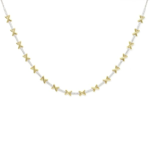 Say It With Kiss Tennis Necklace - Silver & Gold Plated