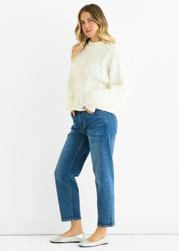 Gini London White Chunky Knit Oversized Jumper