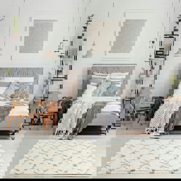 Moroccan Design Thick Shaggy Area Rugs Ivory Beige