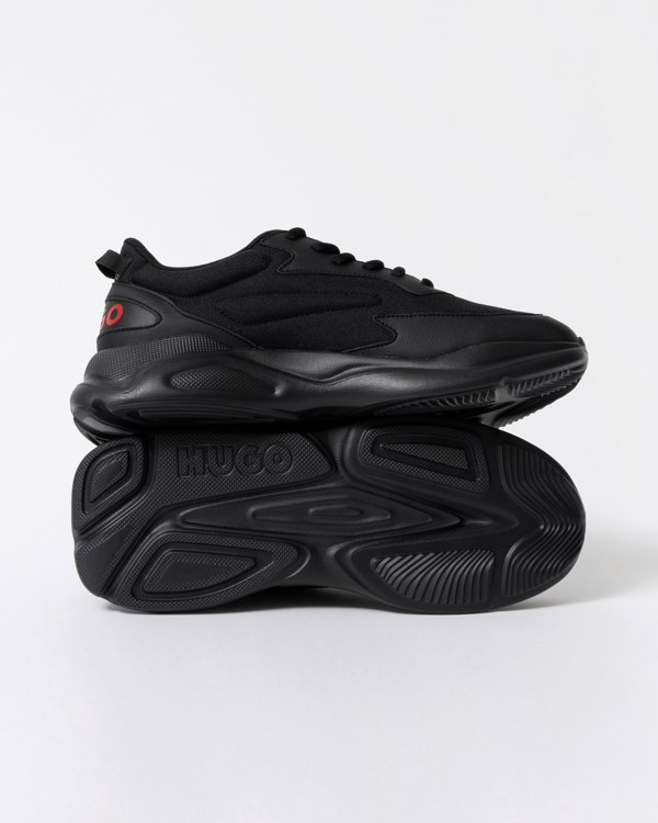 HUGO Leon Mens Logo-counter trainers with canvas-effect fabric - Black 006