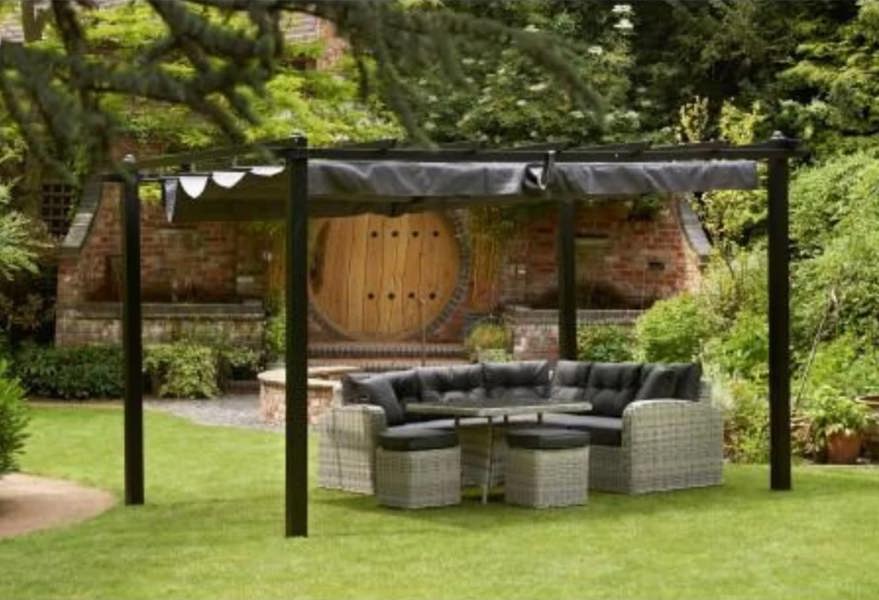 Glendale Seville Garden Gazebo with Retractable Canopy | Grey & Mocha | 3m x 3m & 4m x 3m Grey The Garden Furniture Shop