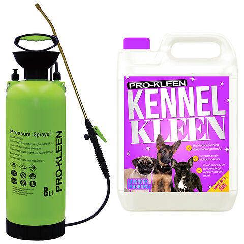 ProKleen Pro-Kleen 8L Pump Sprayer with Pro-Kleen 5L Kennel Kleen Lavender For Catteries, Hutches, Aviaries, Patios, Artificial Grass