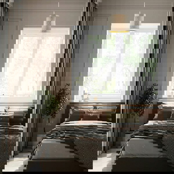 Light Taupe Jacquard Fabric 10 Inch Lamp Shade with Shiny Gold Decor Image 7