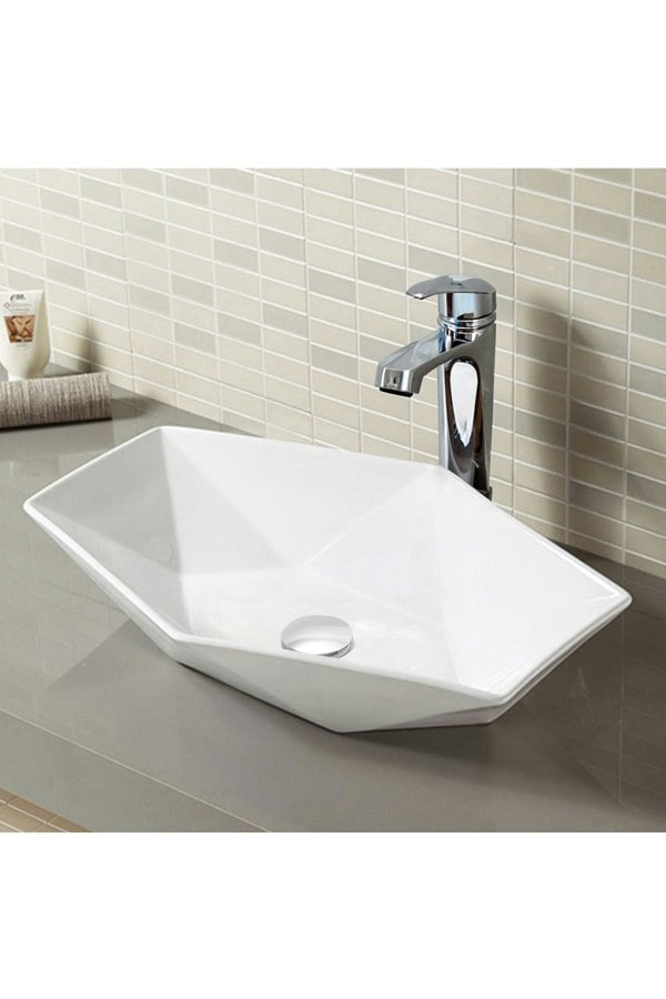 Living and Home White Bathroom Ceramic Irregular Vessle Sink