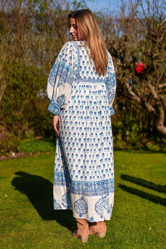 AMELIA FLOATY SLEEVE WOODBLOCK PRINTED COTTON VOILE DRESS