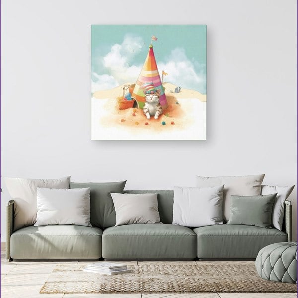 Warren Reed Cat On A Beach Holiday Canvas