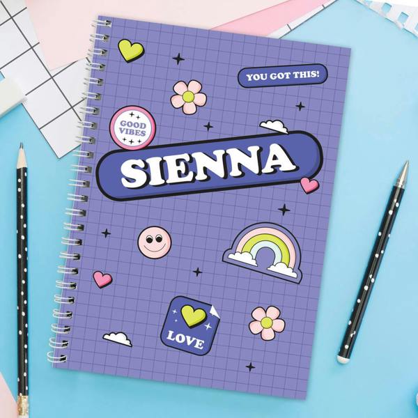Personalised 'Good Vibes' Notebook - alternative angle