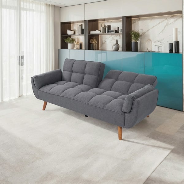 Furniture One 3 Seat Sofa Bed, 191.5CM Polyester Fabric Modern Click Clack Sofa Bed Couch Settee with Solid Wood Legs - Max Load 330LBS