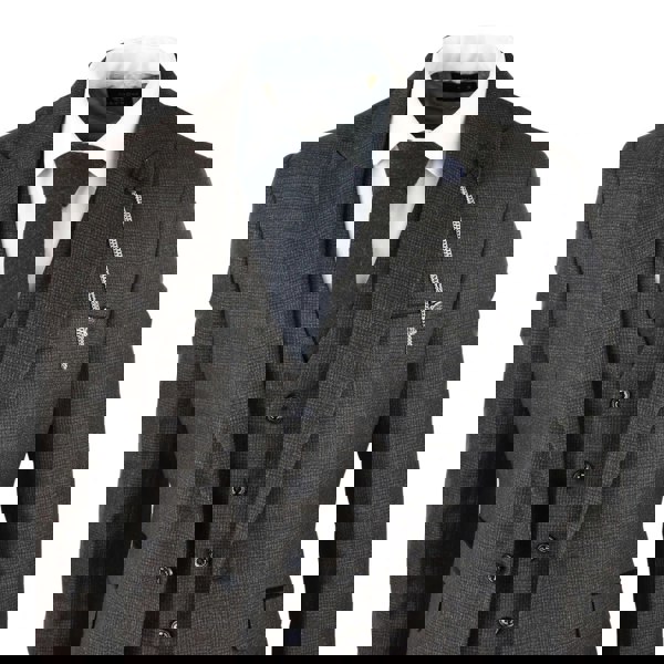 House Of Cavani Caridi - Men's 3 Piece Brown Check Suit Tweed Classic Wedding