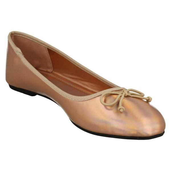 Spot On Ladies Spot On Flat Metallic Ballerina Shoes F80398
