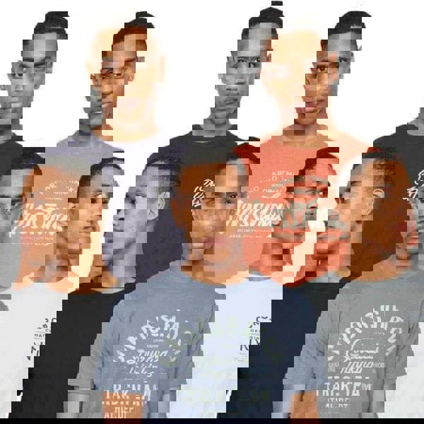 Crosshatch Mens Brandax Printed T-Shirt (Pack of 5) - Navy/Orange/Black/Grey Marl/White