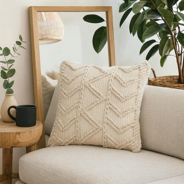 Wyld Haus Set of 2 Snowshill Cream Zig Zag Handwoven Cushion Covers