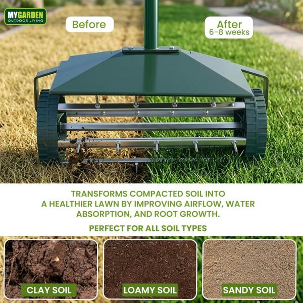 My Garden Outdoor Living My Garden Rolling Lawn Aerator with Handle 1.22M - Grass Spike Aerator Roller Steel Lawn Aerating Tool for Soil Aeration