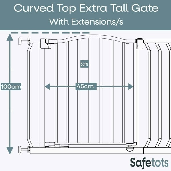 Safetots Extra Tall Curved Top Safety Gate, 71cm - 80cm, Matt Black, Extra Tall 100cm in Height, Pressure Fit Stair Gate