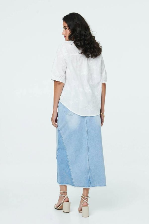 White | Floral Embroidered 1/2 Sleeve Shirt