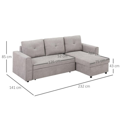 Wyld Haus Kaba Fabric Light Grey 3 Seater Sofa Bed With Hidden Storage