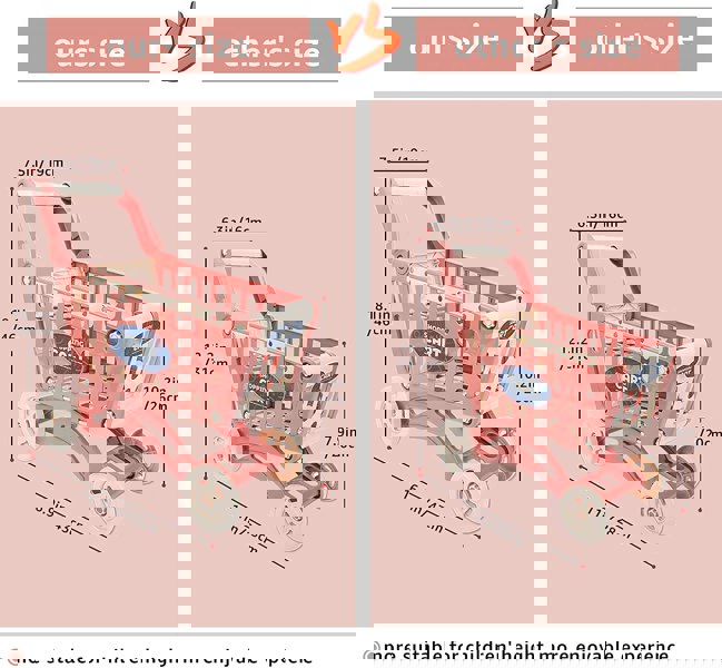 deAO Toys Kids Easy to Assemble Shopping Cart with Groceries, POS Machine, Plastic Money, Credit Cards and Shopping Cards - Red