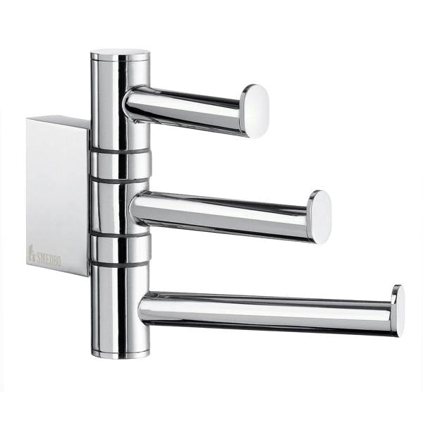 Polished chrome triple swing arm towel hooks