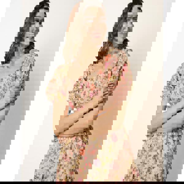 Blue Vanilla Milkmaid Floral Puff Sleeve Shirred Midi Dress