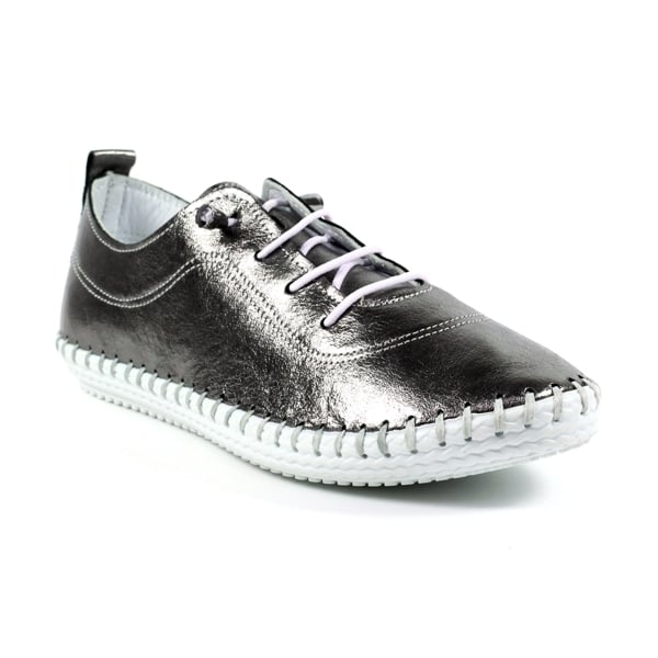 Lunar Women's St Ives Metallic Leather Plimsolls - Pewter