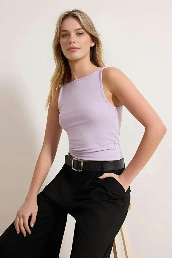 WOVCOR Strapped Fitted Stretch Knit Blouse
