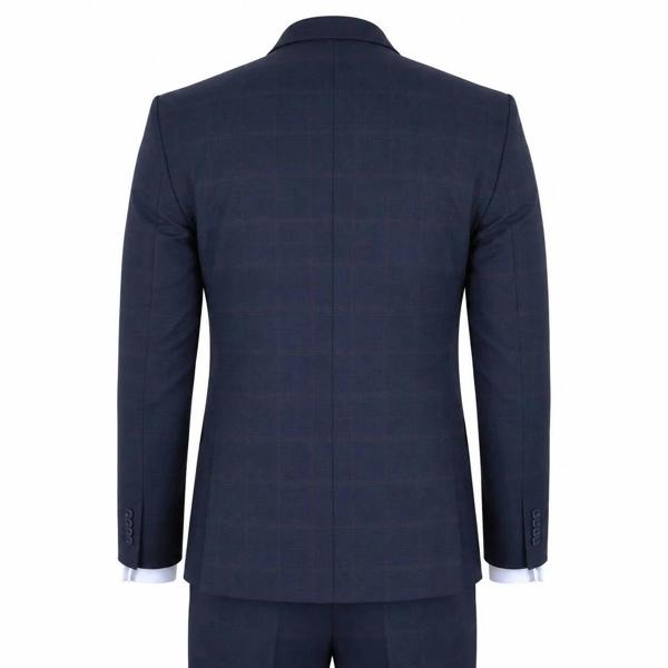 TruClothing IM54 - Men's Navy Blue Check Tailored Fit 3 Piece Suit