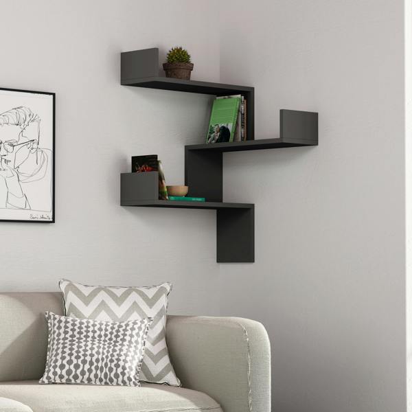 Decortie Luksa Modern Wall Shelf Bookcase Wall Mounted Corner Zigzag Design 60cm