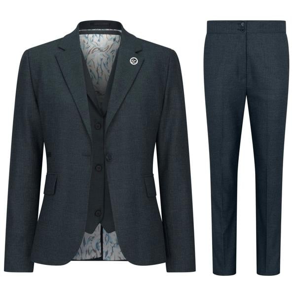 TruClothing Women's Olive Three-Piece Tailored Fit Suit in Prince of Wales Check