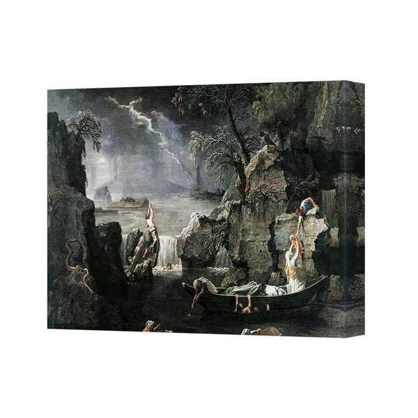Benjamin Tate Design Romantic River Landscape Canvas Wall Art With Cliffside Boat Scene
