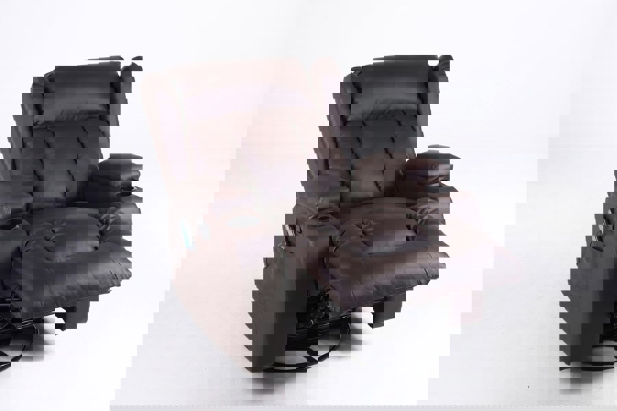 SQUAREBOXX Copenhagan Leather Manual Recliner Armchair with Heat Massager in Brown