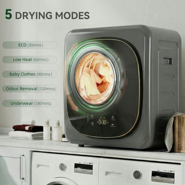 4kg Vented Tumble Dryer with 5 Drying Mode, 800W Compact Freestanding Front Tumble Dryer, Grey