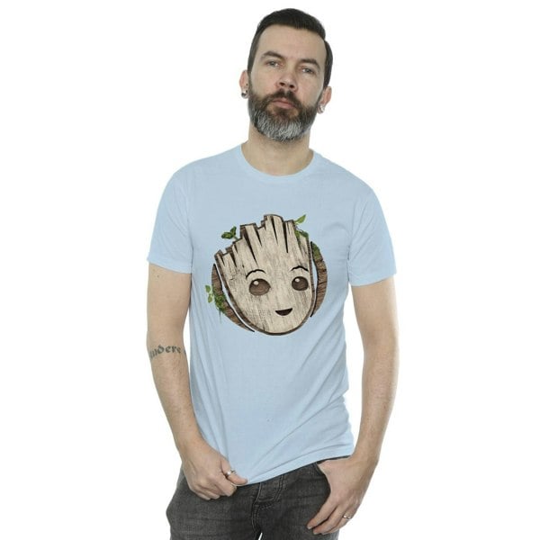 Marvel Mens I Am Groot Wooden Head T-Shirt - Baby Blue
