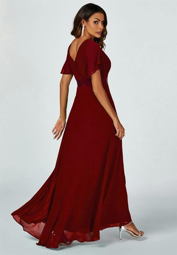 FS Collection Angel Sleeves Empire Waist Bridesmaid Dress In Wine
