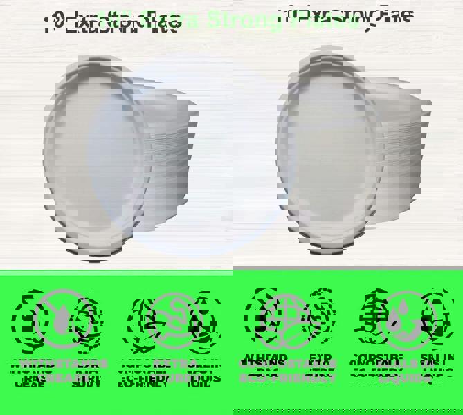 KAV 10 Inch Biodegradable Bagasse Plates - Disposable Super Rigid Sugarcane Fiber, Compostable Plates, Ideal for Parties, BBQs, Picnics, Weddings