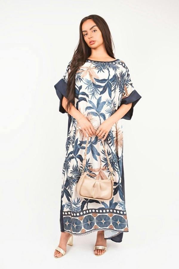 Taisley Oversized Batwing Maxi Dress With Tropical Print - Navy