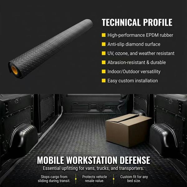 Nicoman Non-Slip Recycled Rubber Flooring Rolls - Diamond Pattern