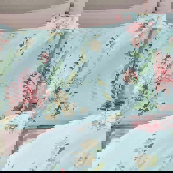 Catherine Lansfield Avebury Floral Reversible Duvet Cover Set Duck Egg Blue